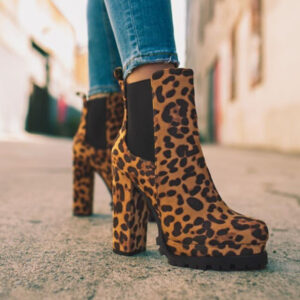 Borcego de Gamuza Animal Print Tacón Alto y Plataforma